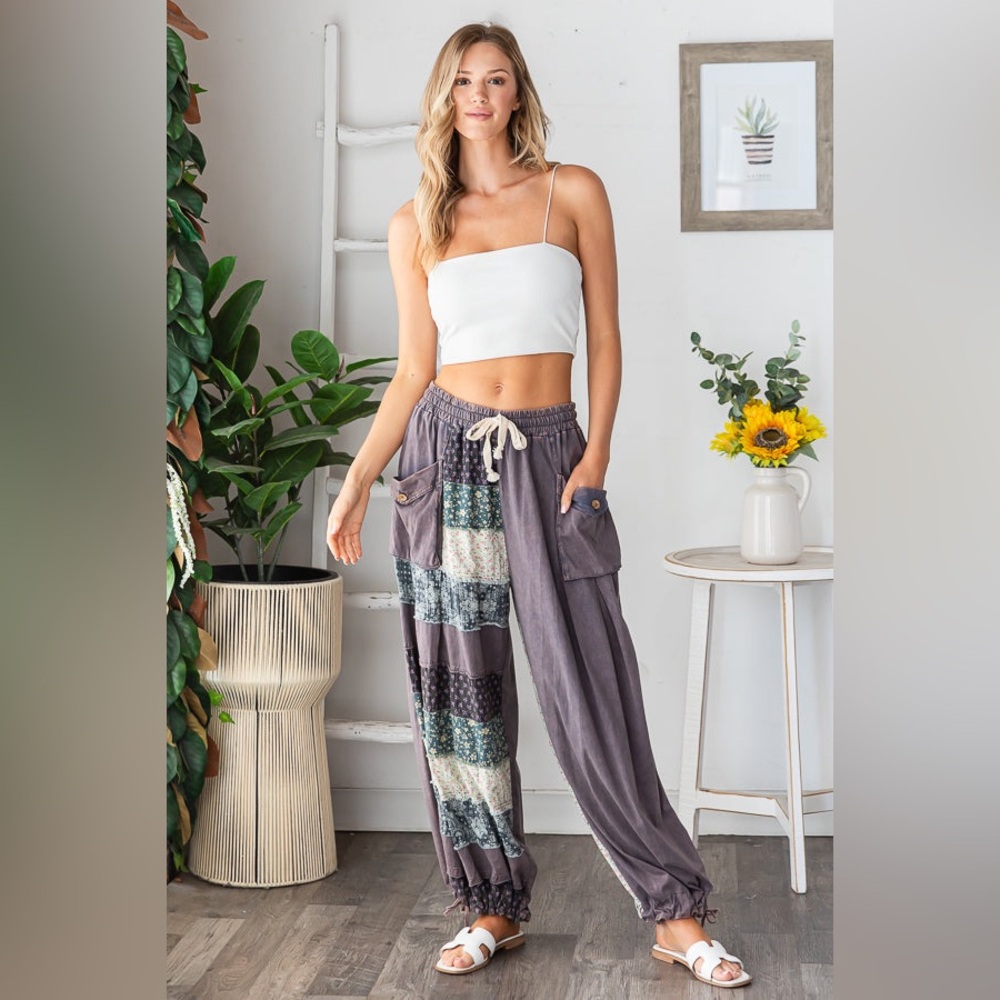 Oli & Hali Patchwork Jogger Pants in Mineral Wash Navy - Picture 3 of 10
